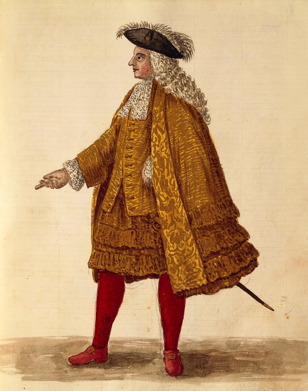 Ritariviitta, Jan van Grevenbroeck tai Giovanni Grevembroch (1731-1807), Gli Abiti de Veneziani, kuvitetusta pukukirjasta, akvarelli tekijältä Jan van Grevenbroeck