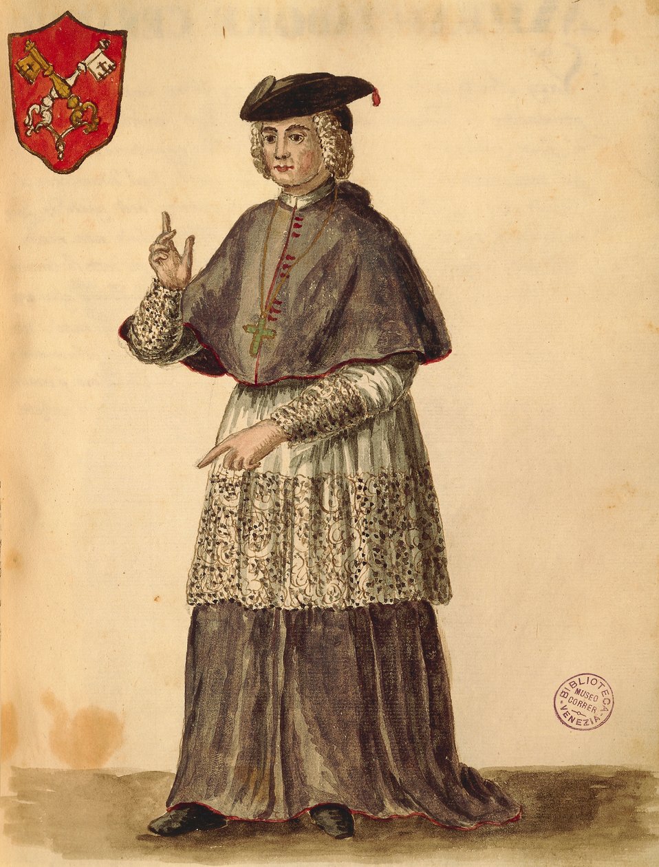Paavin legaatti Serenissimassa, Jan van Grevenbroeck tai Giovanni Grevembroch (1731-1807), Gli Abiti de Veneziani, kuvitetusta pukukirjasta, akvarelli tekijältä Jan van Grevenbroeck