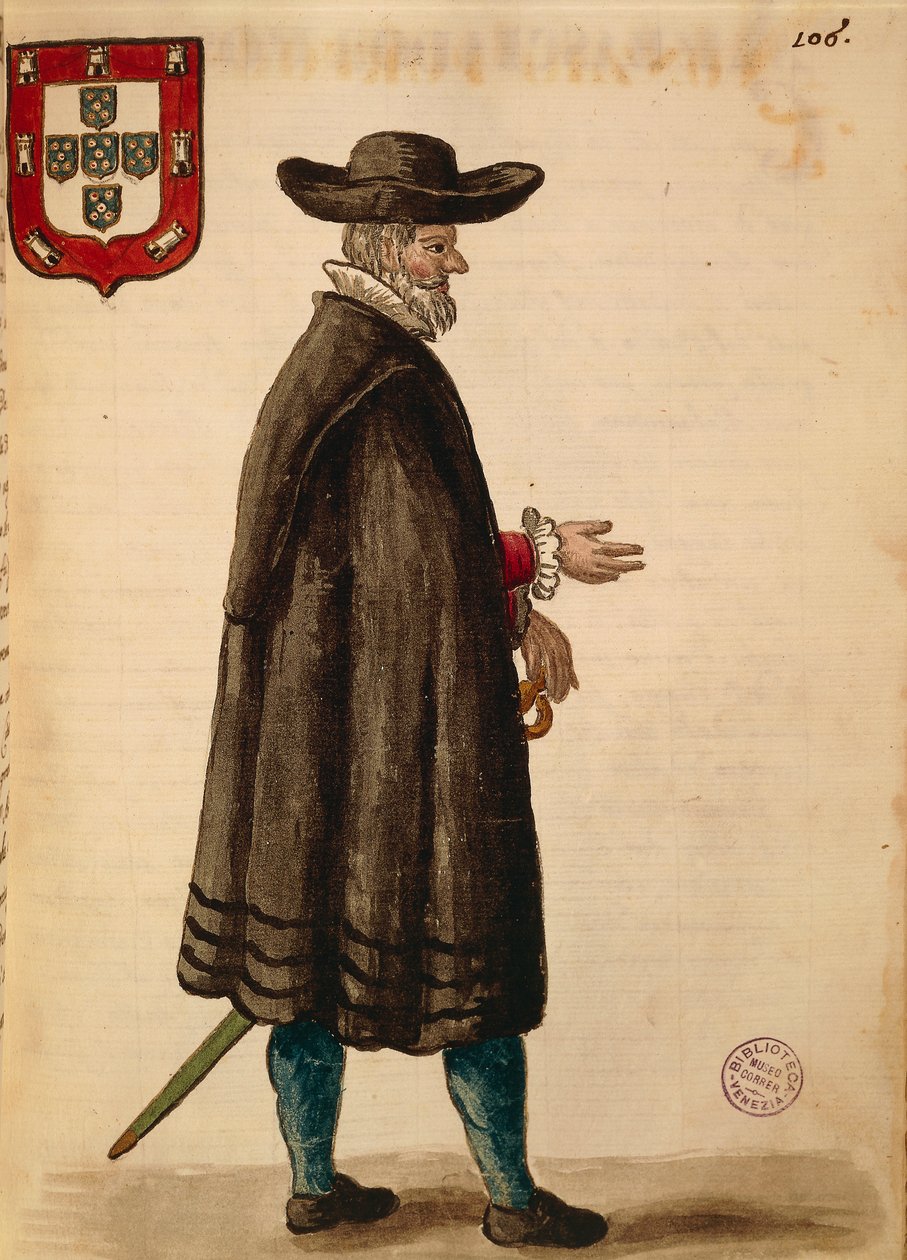 Portugalin suurlähettiläs, Jan van Grevenbroeck tai Giovanni Grevembroch (1731-1807), Gli Donne de Veneziani, kuvitetusta pukukirjasta, akvarelli tekijältä Jan van Grevenbroeck