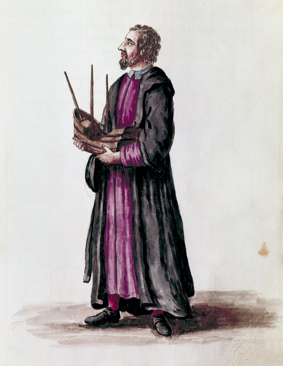 Laivaston arkkitehdin edustajana hän piti käsissään rakentamansa aluksen pienoismallia Detail. Akvarellipiirros ja muste Jan van Grevenbroeckin (tai Giovanni Grevembrochin (Grevenbroch) (1731-1807) käsikirjoituksesta "Venitsialaisten tulli" tekijältä Jan van Grevenbroeck