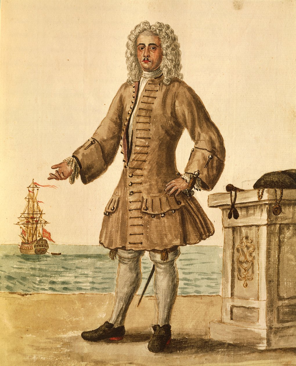 Venetsian tasavallan laivankapteeni, Jan van Grevenbroeck tai Giovanni Grevembroch (1731-1807), Gli Abiti de Veneziani, kuvitetusta pukukirjasta, akvarelli tekijältä Jan van Grevenbroeck