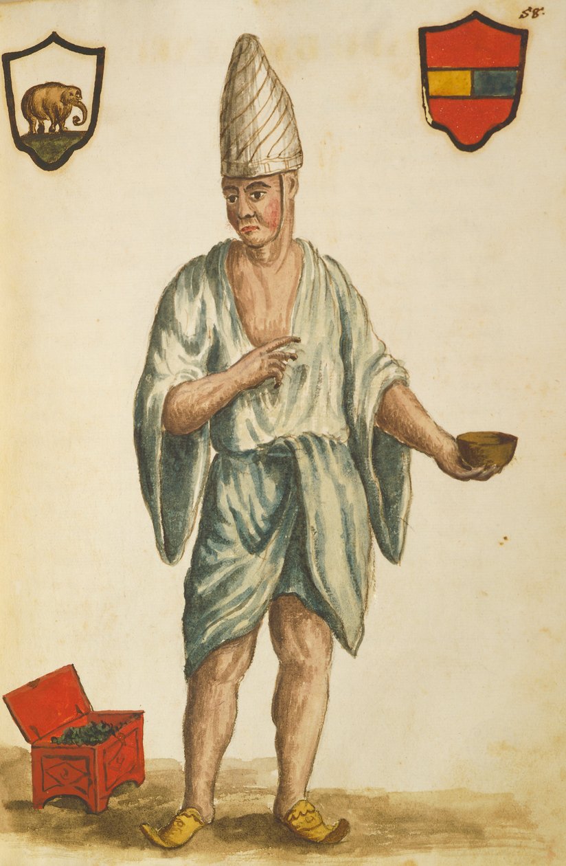 Tutkija, Gaspare Balbi Perun alueella, Jan Van Grevenbroeck, akvarellipiirros tekijältä Jan van Grevenbroeck