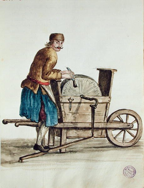Venetian Knifegrinder (kynä, muste ja wc paperilla) tekijältä Jan van Grevenbroeck
