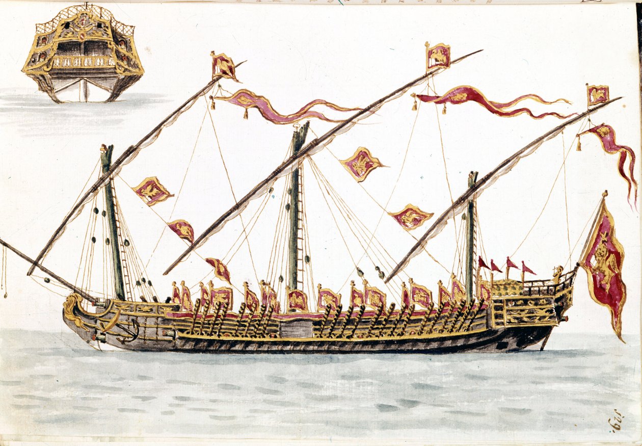 Venetsialainen galesus. Akvarellipiirros ja muste Jan van Grevenbroeckin (tai Giovanni Grevembrochin (Grevenbroch) (1731-1807) käsikirjoituksesta "Venitsialaisten tulli") tekijältä Jan van Grevenbroeck