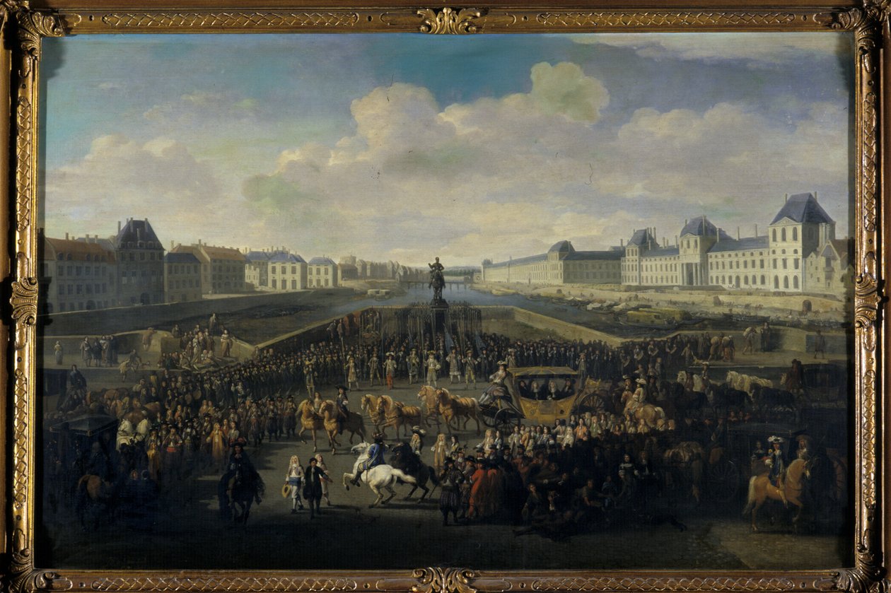 Louis XIV lähestyy Pont Neufia Pariisissa tekijältä Jan van Huchtenburgh