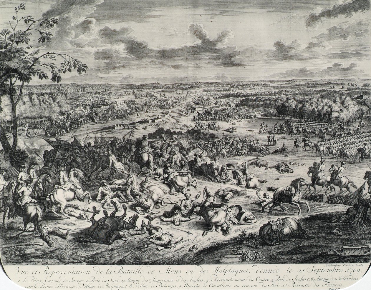 Taistelukohtauksia: Dumont et Rousset, Histoire militaire du Prince Eugene (1663-1736), kahdeksan kaiverruksen sarja. tekijältä Jan van Huchtenburgh