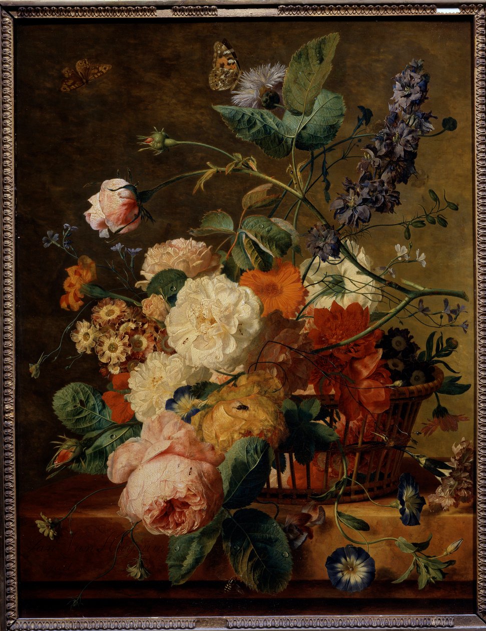Kukkakori perhosilla. Jan Van Huysumin (1682-1749) maalaus Ec. Hol. tekijältä Jan van Huysum