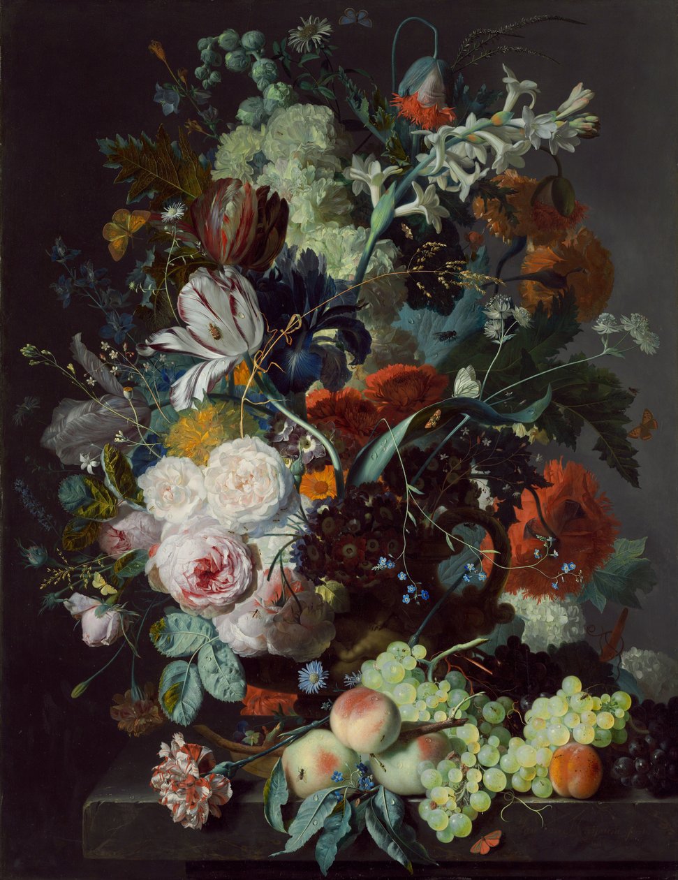 Asetelma kukkien ja hedelmien kanssa, c. 1715. tekijältä Jan van Huysum