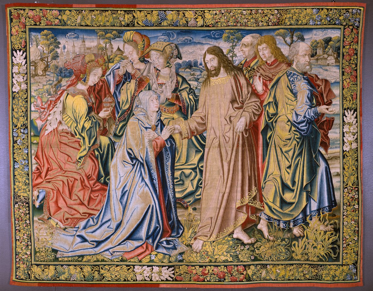 Flanderin kuvakudos. Sarja Heaven of Charles V. Kristus jättää hyvästit äidilleen (Despedida de Cristo/Christ hyvästit äidilleen). Sarjakuvapiirtäjä Jan van Coninxloo. Julien Portois