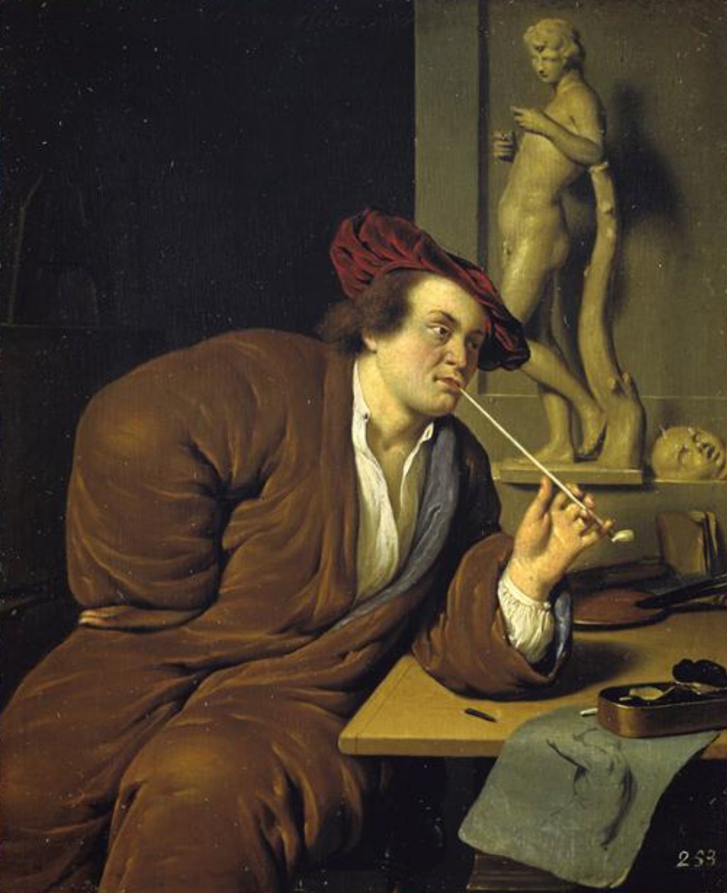 Tupakoivan taiteilijan muotokuva tekijältä Jan van Mieris