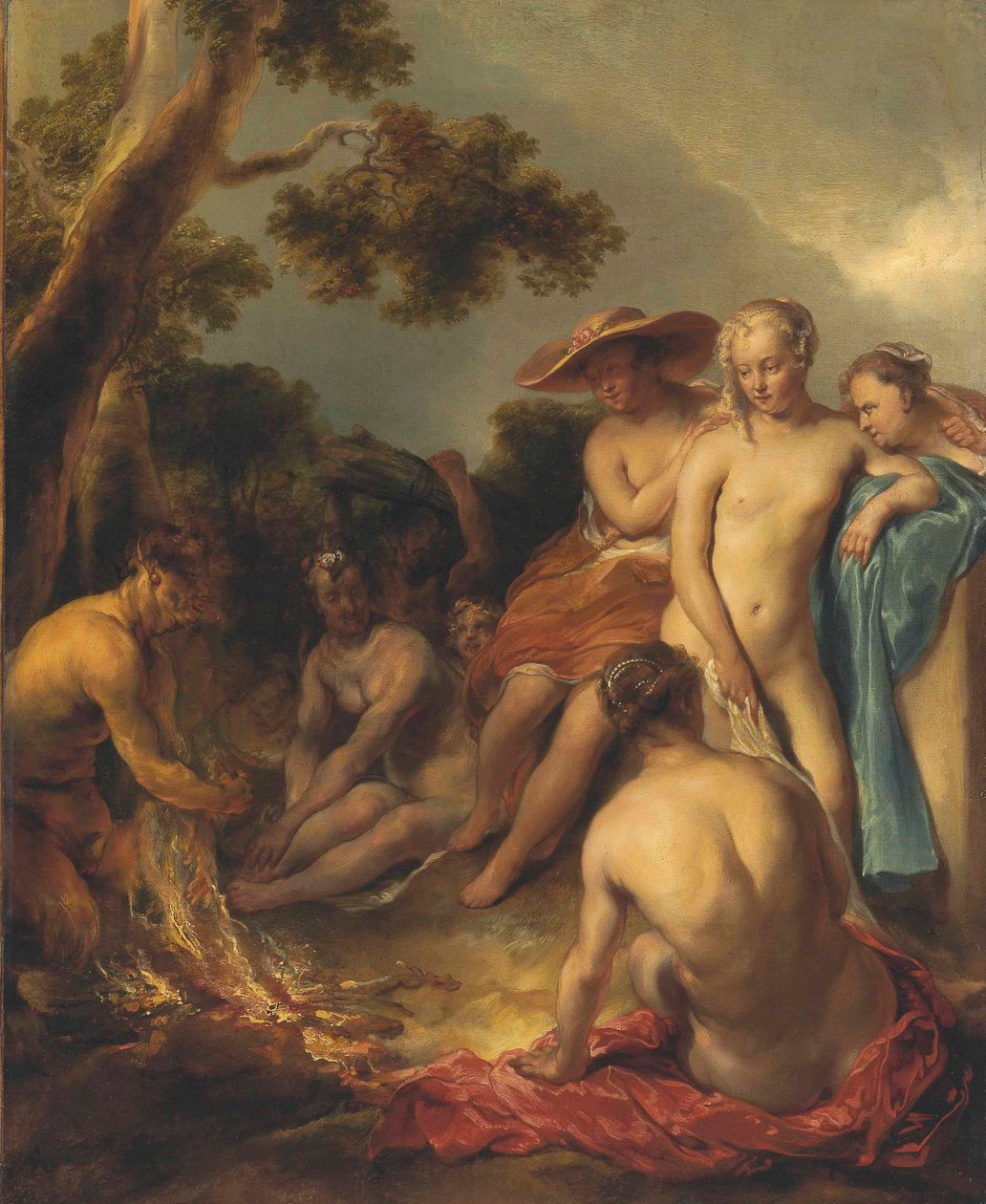 Saksa: Satyr und Nymphen (das Bad der Diana) Nymfit ja satyyri (Satyr) tekijältä Jan van Noordt