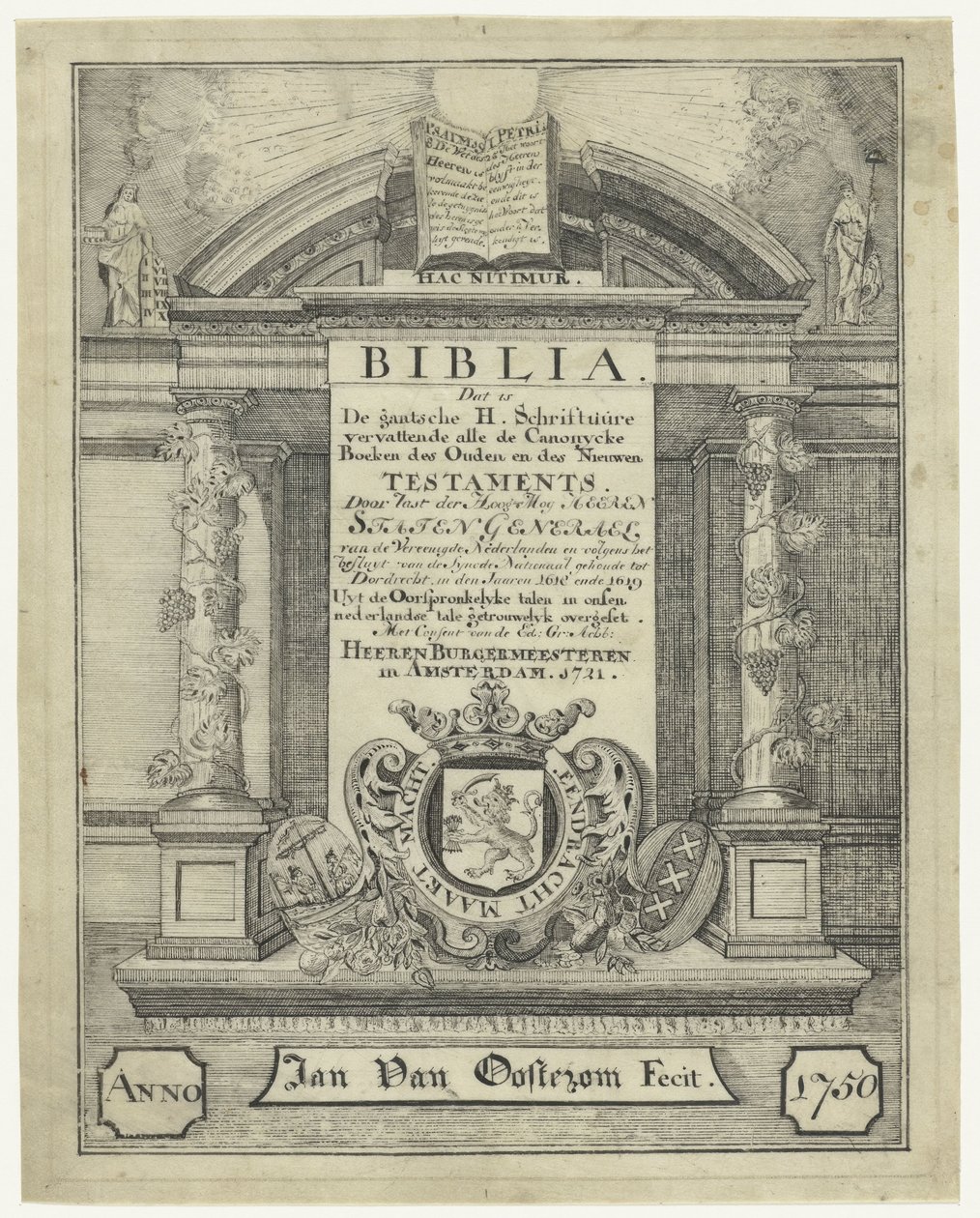 Raamatun otsikkosivu vuodelta 1721 tekijältä Jan van Oosterom