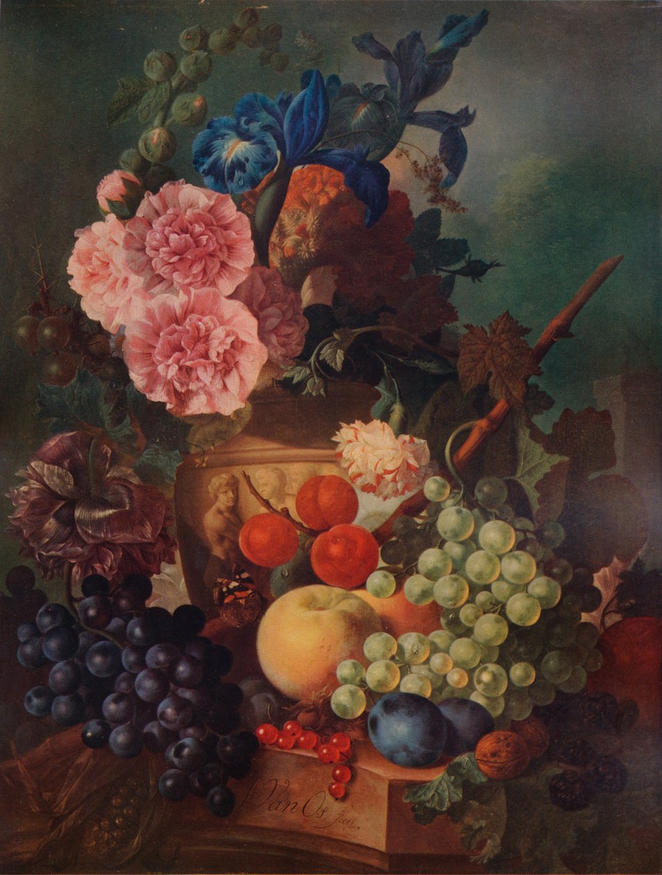 Koristemaljakko kukista ja hedelmistä, c1798, 1938 tekijältä Jan van Os