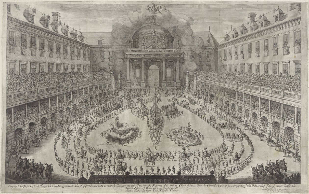 Karuselli Hofburgissa Wienissä Baletti hevosen selässä Espanjan keisari Leopold I:n ja Margaret Theresan häiden kunniaksi (sarjan nimi) tekijältä Jan van Ossenbeeck