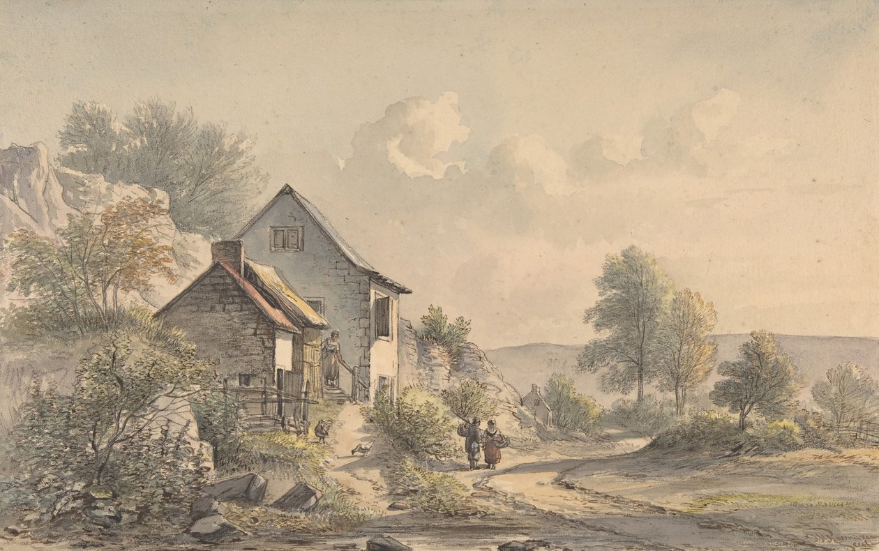 Kyläkohtaus hahmoineen, 1800-luku. tekijältä Jan van Ravenswaay