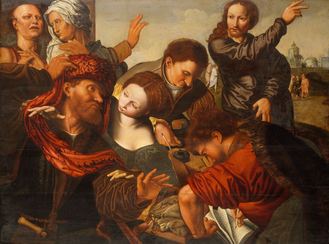 Matteuksen kutsuminen, n. 1524-1564 tekijältä Jan van Sanders workshop of Hemessen