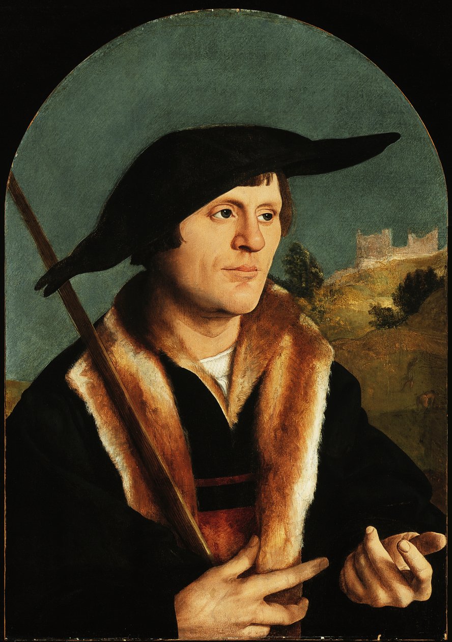 Pilgrim, n. 153040 (öljy kaarevassa masoniittipaneelissa) tekijältä Jan van Scorel
