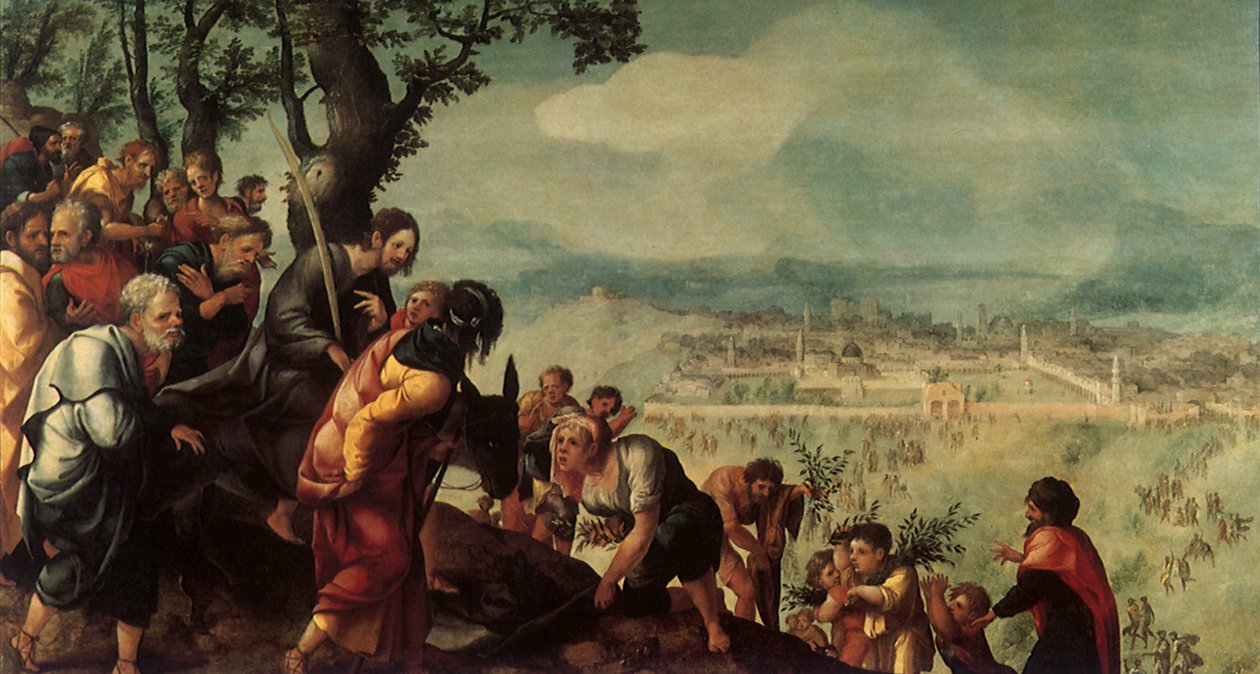 Kristuksen tulo Jerusalemiin, keskustaulu triptyykistä, n. 1526 tekijältä Jan van Scorel