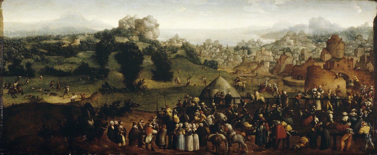 Maisema turnauksen ja metsästäjien kanssa, 1519-20 tekijältä Jan van Scorel