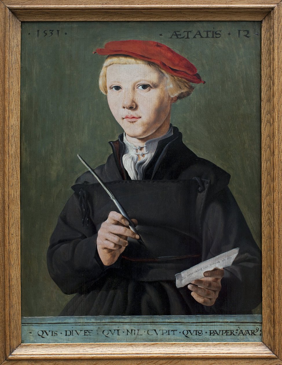 Nuoren koulupojan muotokuva. maalaus Jan Van Scorel (1495-1562), öljy puulle tekijältä Jan van Scorel
