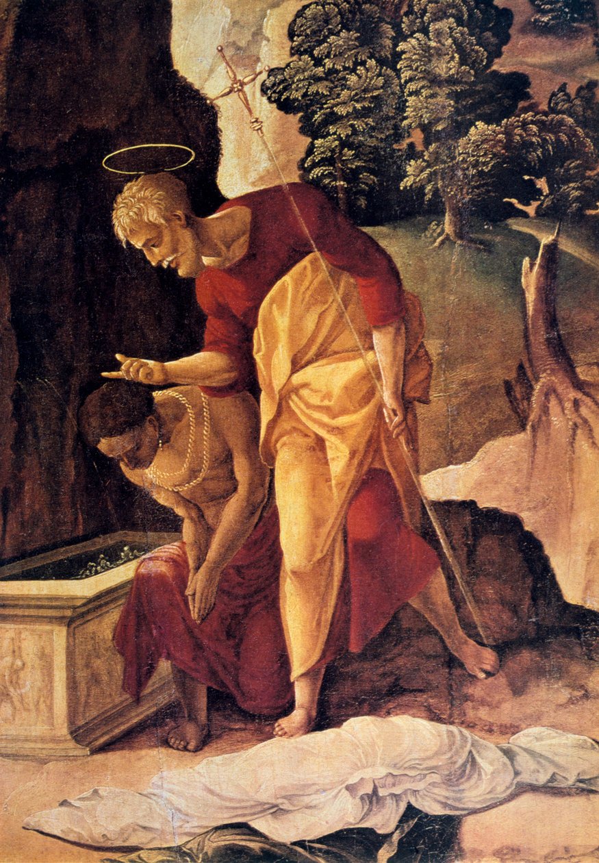Apostoli Filippus kastaa eunukin, yksityiskohta, 1500-luku. tekijältä Jan van Scorel