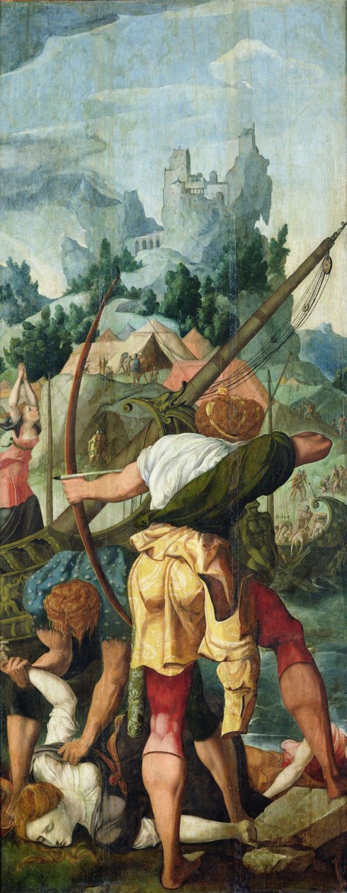Neitsyiden marttyyrikuolema, oikea paneeli Pyhän Ursulan ja yhdentoista tuhannen neitsyen triptyykistä, n. 1539 tekijältä Jan van Scorel