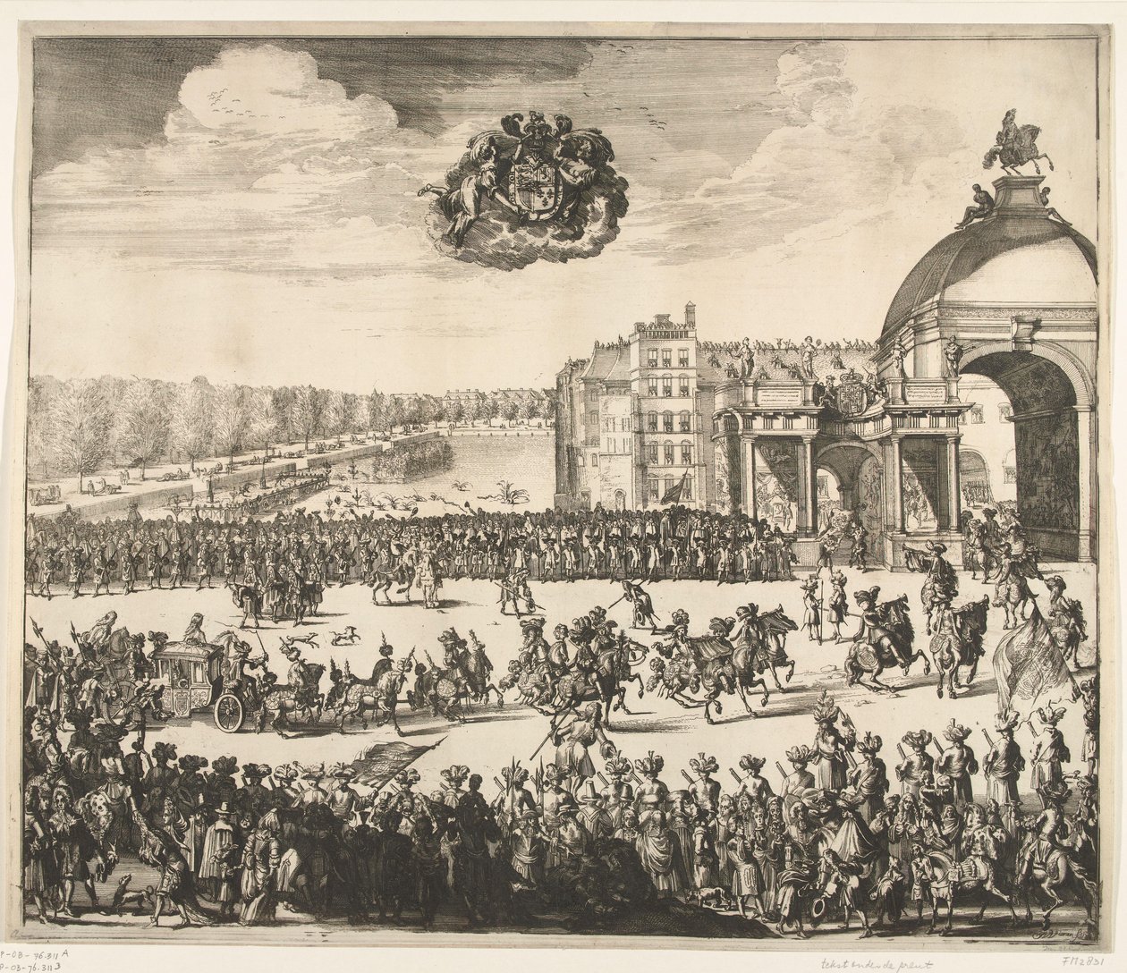 Kuningas Vilhelm III:n saapuminen Haagiin, 1691 Blydellä, paljon toivottu, ja ensimmäinen Englannin kuninkaan, Skotlannin, Vranckryckin ja Yerlandtin kuninkaallinen Inhalingh. Binnen Haagissa 5. helmikuuta, den Jaeressa 1691 (nimi tekijältä Jan van Vianen