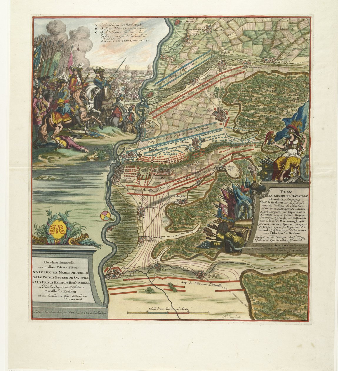 Kuona Höchstädtissä, 1704 Suunnitelma kunniakkaasta taistelusta annettiin 13. elokuuta Tonavan lähellä Hochstettiä (...) (otsikko esineessä) tekijältä Jan van Vianen
