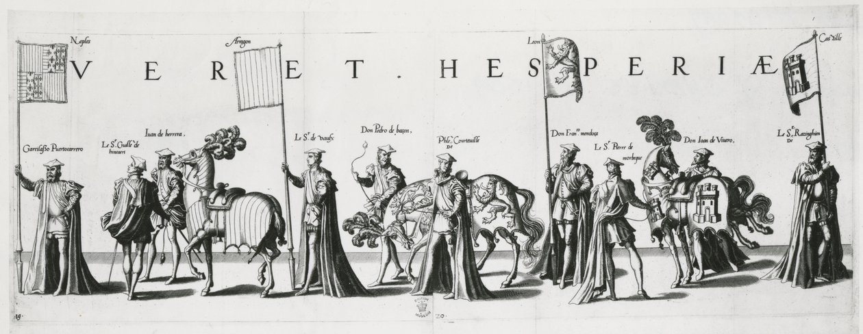 Kastilian ja Leonin aseet keisari Kaarle V:n hautajaisissa 1559 tekijältä Jan van and Doetechum Doetechum the elder