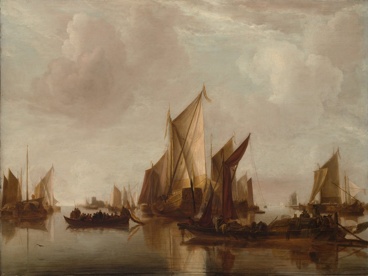 Valtion huvivene ja muut veneet rauhallisessa vedessä, n. 1660. tekijältä Jan van de Cappelle