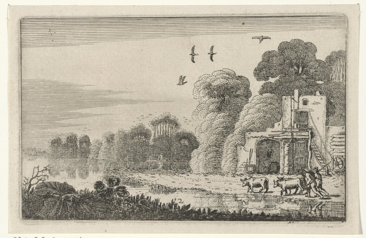 Figuren met koeien bij een ruïne Rauniot (sarjan nimi) (sarjan nimi) tekijältä Jan van de Velde (II)