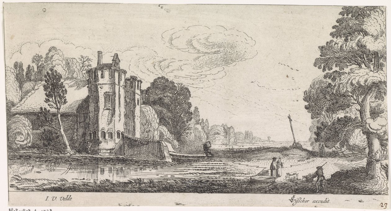 Paisatge amb figures en una casa fortificada amb dues torres finlandeses tekijältä Jan van de Velde (II)