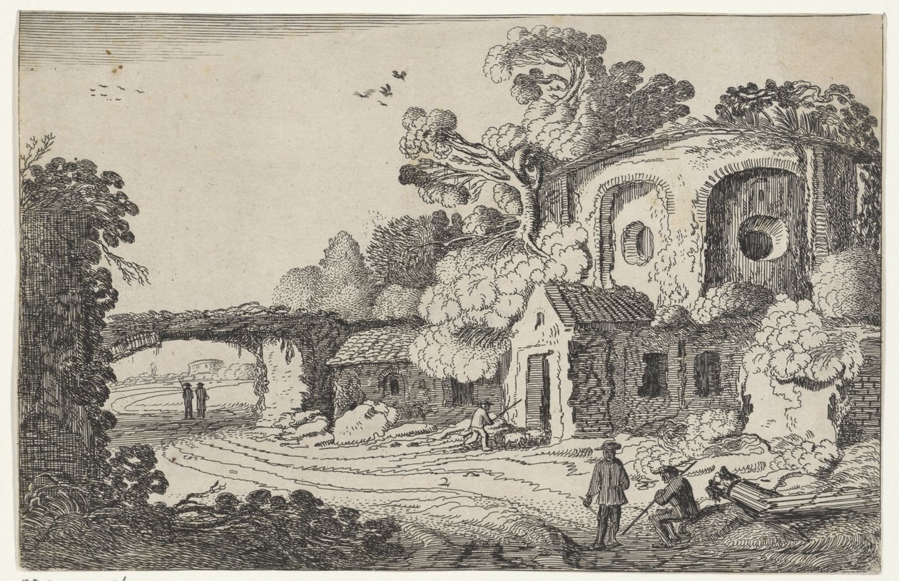 Landschap tapasi oude burchtin Rauniot maisemassa (sarjan nimi) Muinaiset rauniot ja eräät kauneimpia alueita (sarjan nimi) tekijältä Jan van de Velde (II)