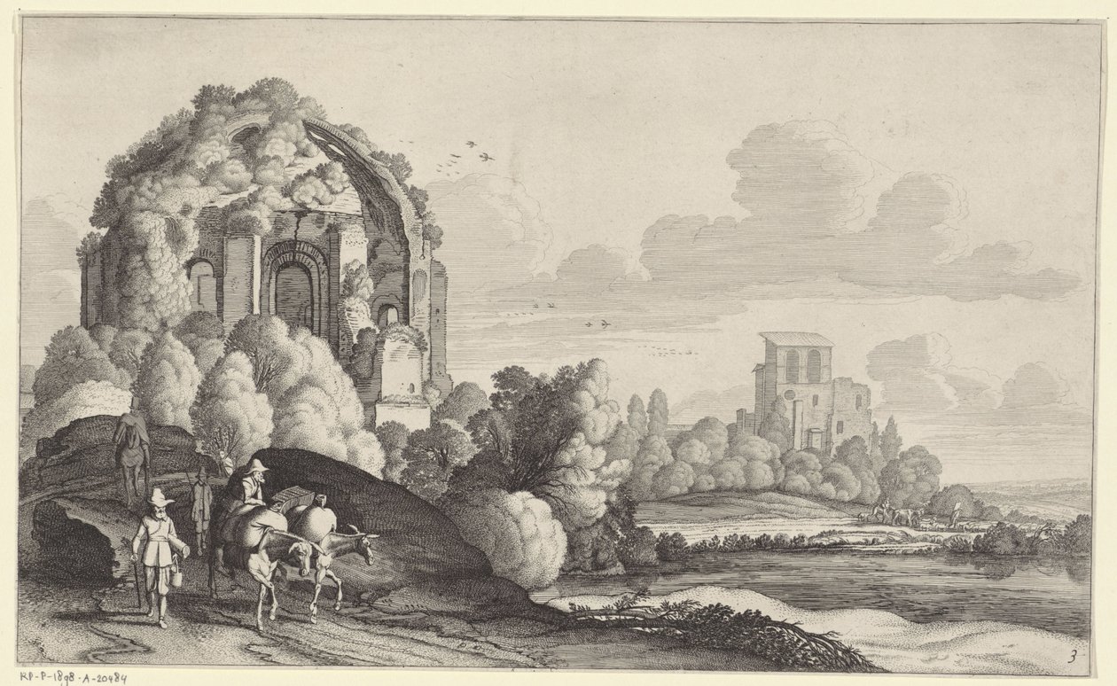 Matkustajat Minerva Medican temppelissä Roomassa Maisemat Pieter de Molijnin jälkeen (sarjan nimi) tekijältä Jan van de Velde (II)