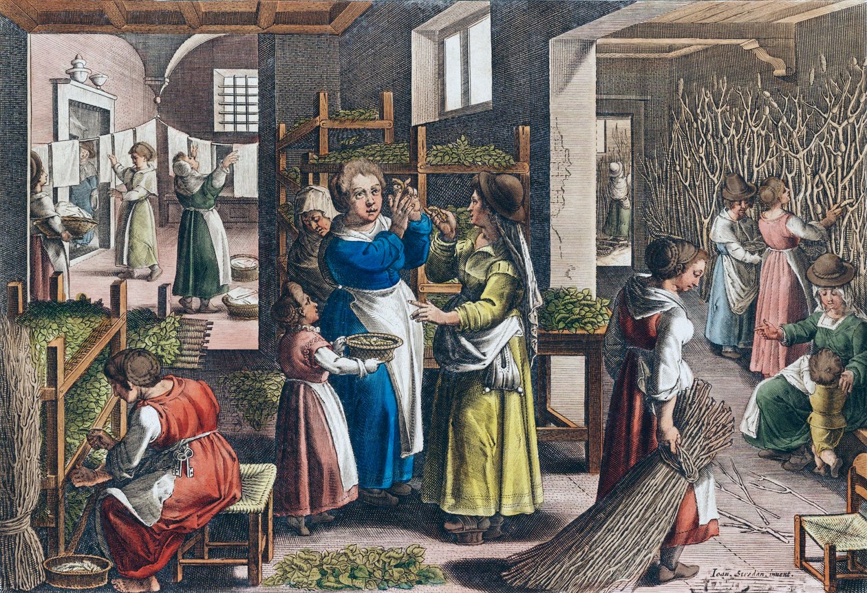 Silkin tuotanto Euroopassa 1500-luvulla (painettu) tekijältä Jan van der (1523 1605) (after) Straet