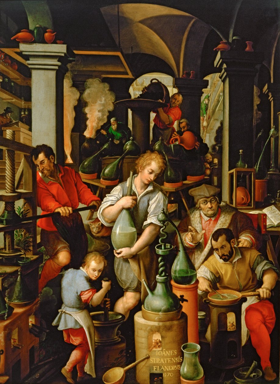 Alkemistin laboratorio tekijältä Jan van der (1523-1605) Straet