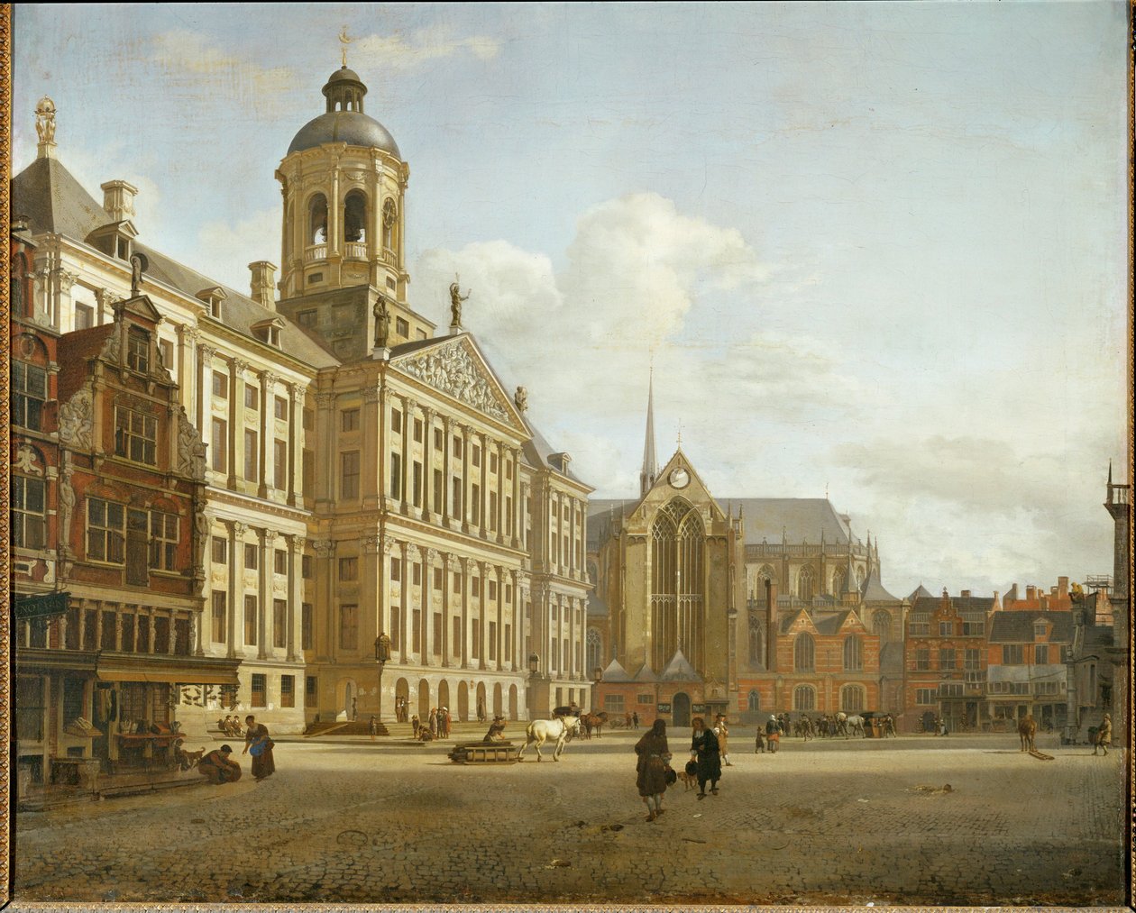Dam-katu ja Amsterdamin uusi kaupungintalo, Alankomaat ... tekijältä Jan van der (manner of) Heyden