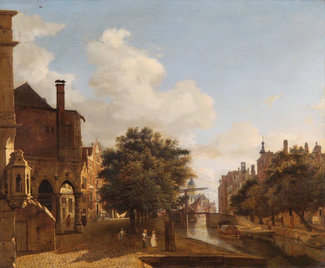 Arkkitehtoninen fantasia, vanha kaupungintalo, Amsterdam n. 1667-1672 (öljy tammilevylle) tekijältä Jan van der Heyden