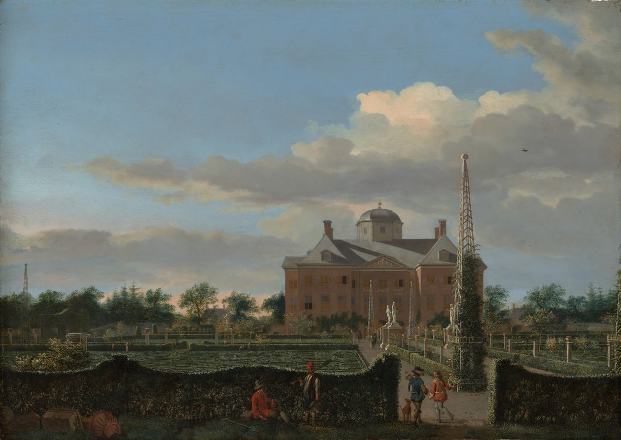 Huis ten Bosch Haagissa ja sen muodollinen puutarhanäkymä etelästä, n. 1668-70. tekijältä Jan van der Heyden