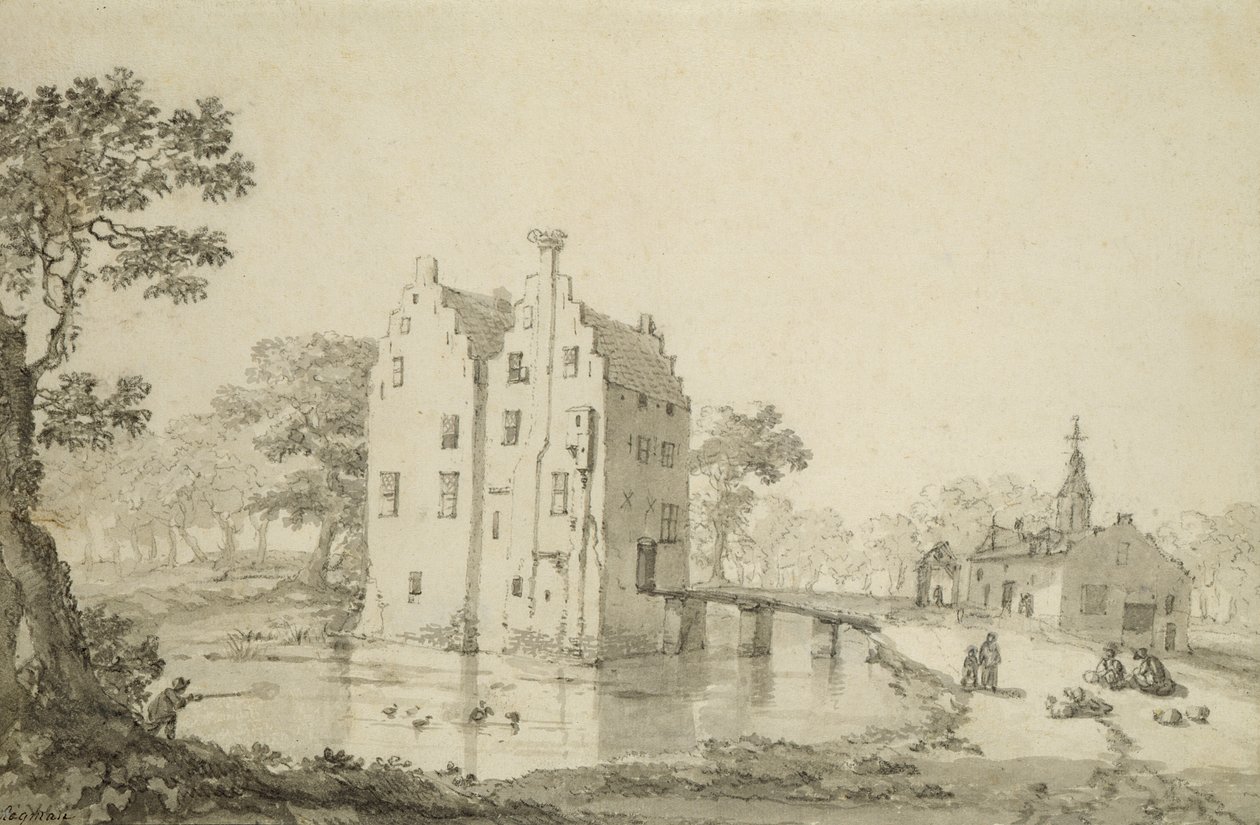 Zuylenburghin linna (Slot Zuylen) (kynä ja lyijykynä paperilla) tekijältä Jan van der Heyden