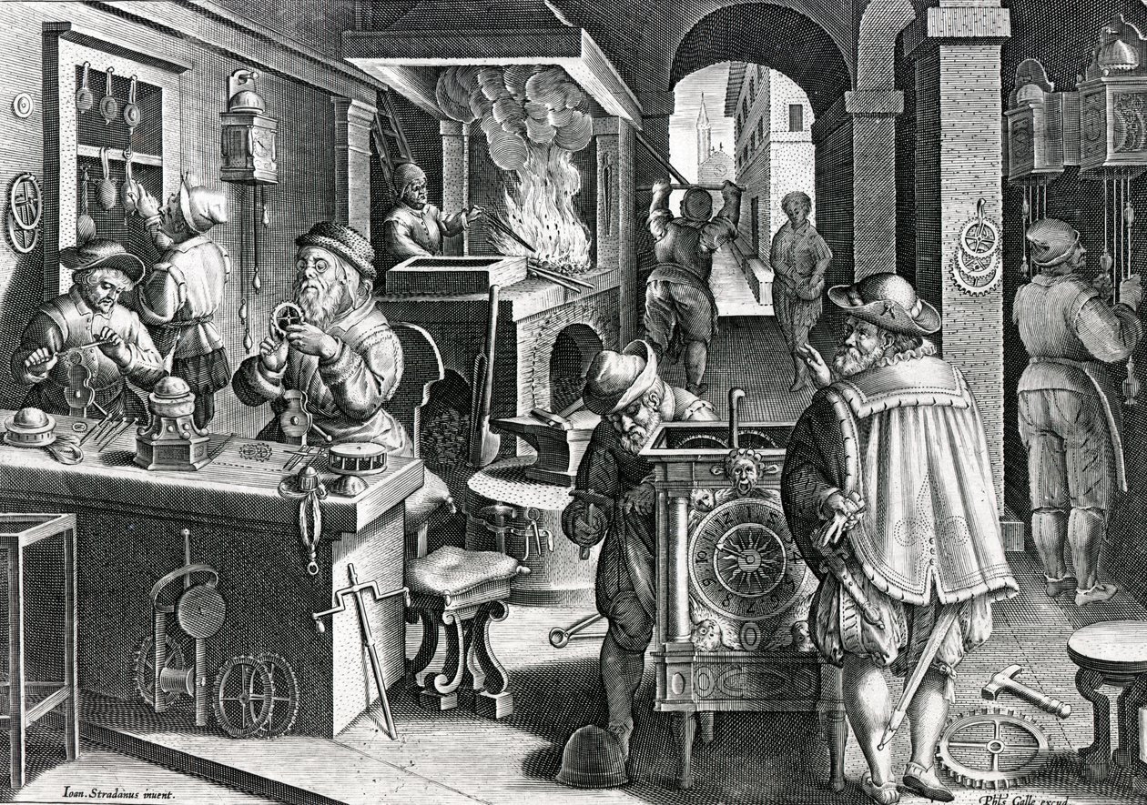 Rautakausi, Nova Repertan levy 5, kaiverrus Philip Galle, n. 1580-1605 tekijältä Jan van der Straet
