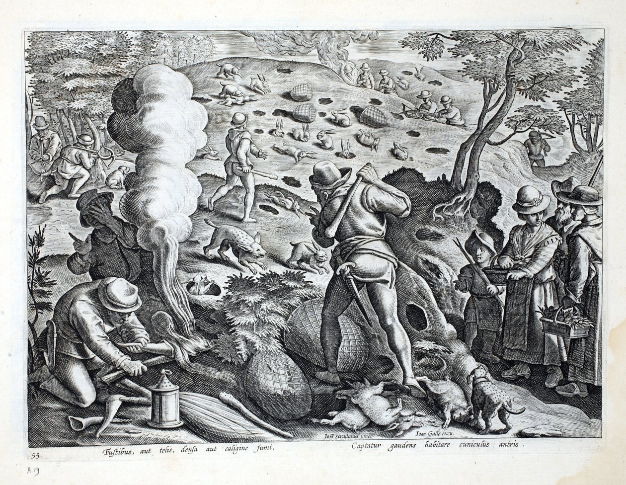 Metsästyskanit, kuvitus julkaisusta "Venationes, Ferarum, Avium, Piscium" (Metsästys: Wild Beasts, Birds, Fish), kaiverrettu Jan Collaert (1566-1628), pub. kirjoittanut Phillipus Gallaeus, Amsterdam tekijältä Jan van der Straet
