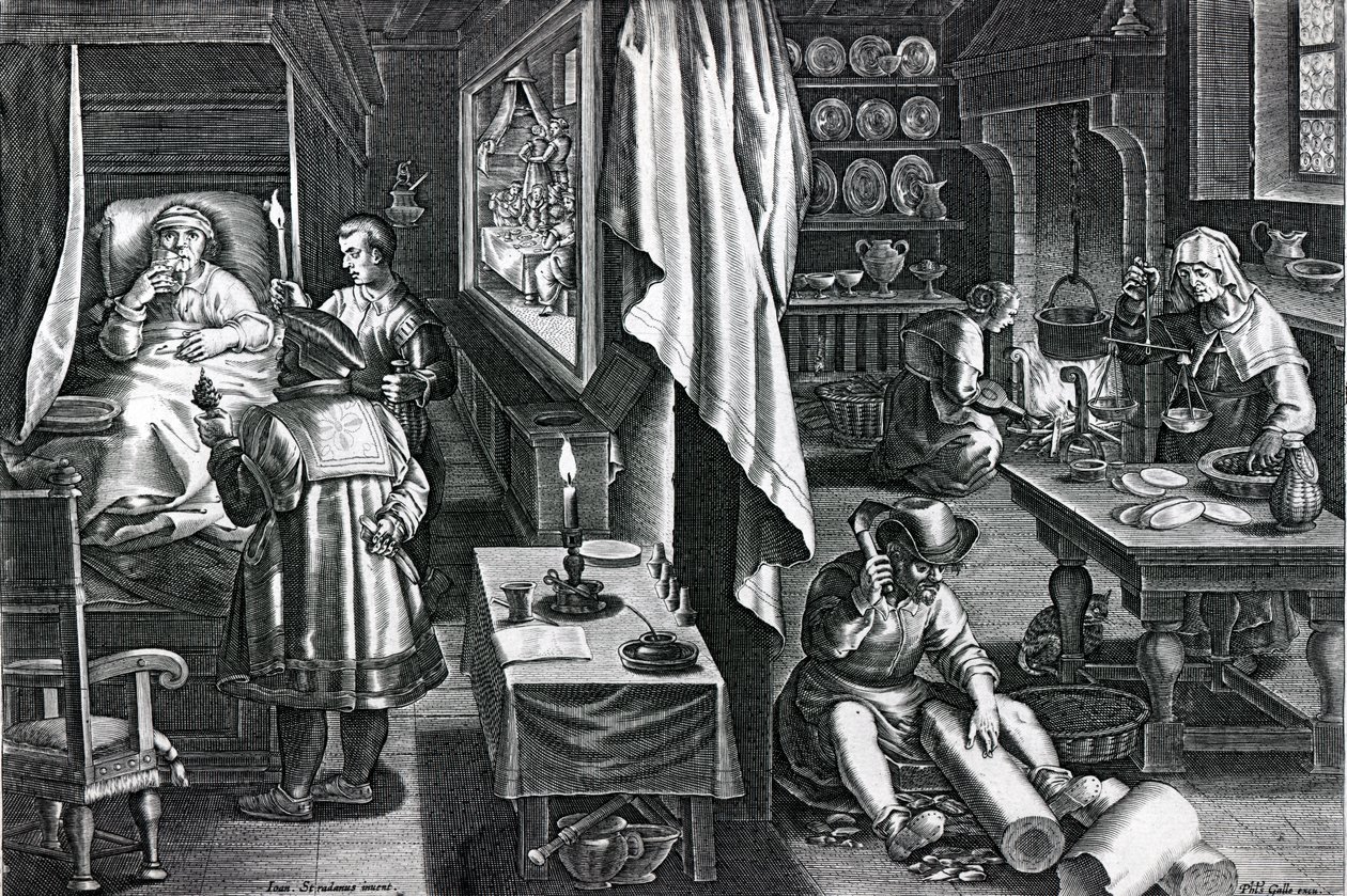 Hyacum et lues venerea, levy 6 Nova Repertasta, kaiverrus Philip Galle, n. 1580-1605 (kaiverrus) tekijältä Jan van der Straet