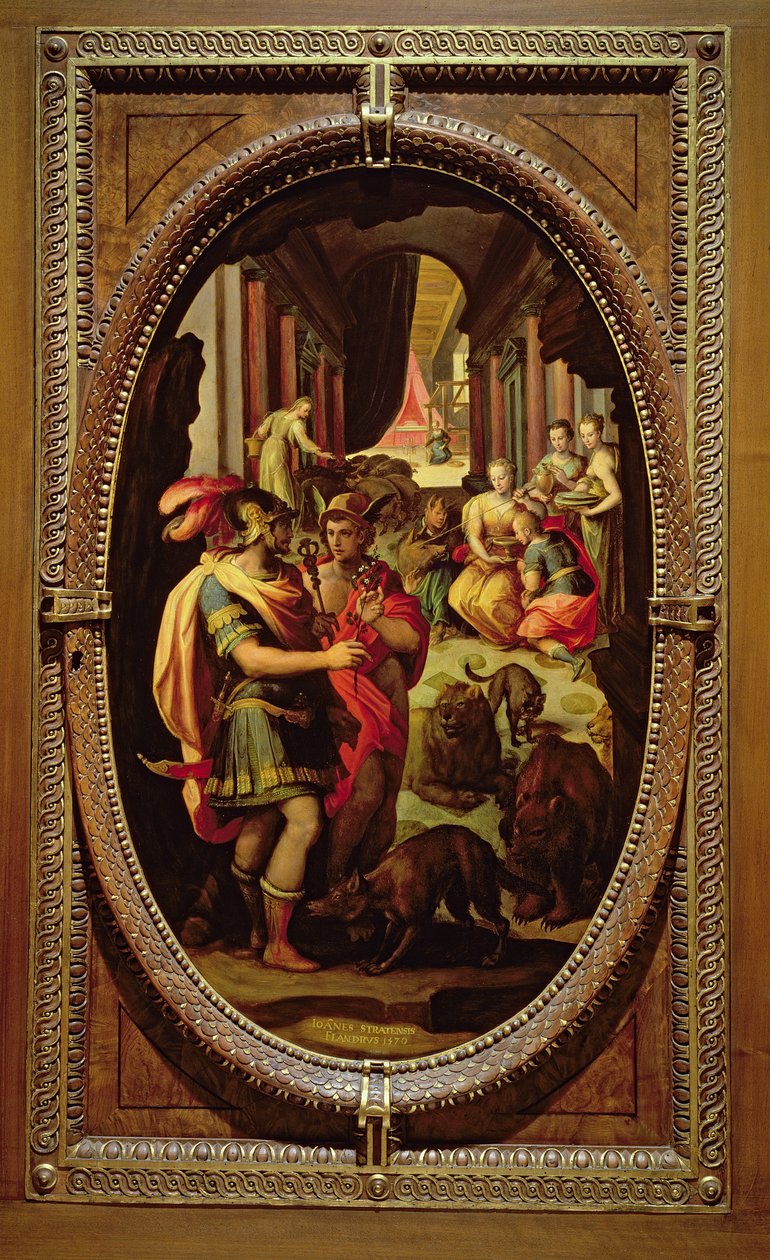 Ulysses, Merkurius ja Circe, 1570 (öljy liuskekivellä) tekijältä Jan van der Straet