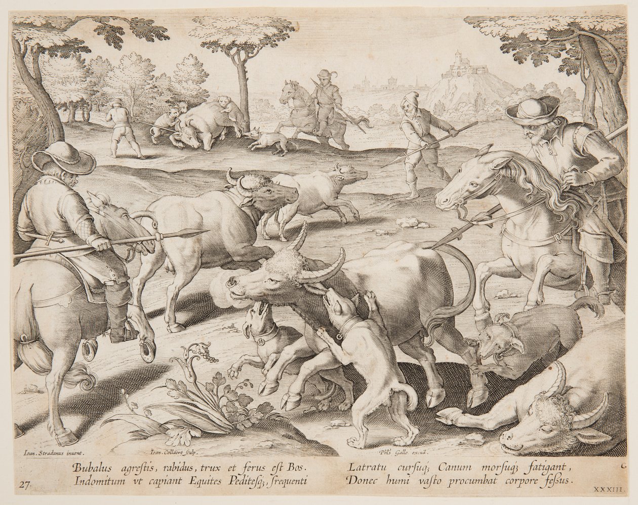 Buffalo Hunt, levy 27 Hunts of Game, Birds and Fish -sarjassa tekijältä Jan van der Straet, called Stradanus
