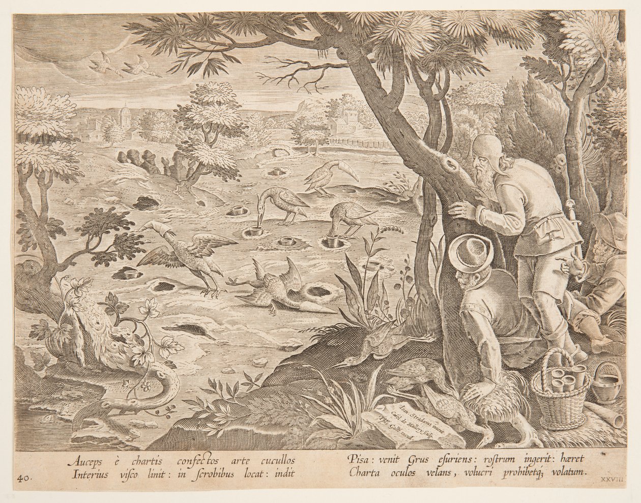Crane Hunt with Cones, levy 28 Hunts of Game, Birds and Fish -sarjassa tekijältä Jan van der Straet, called Stradanus