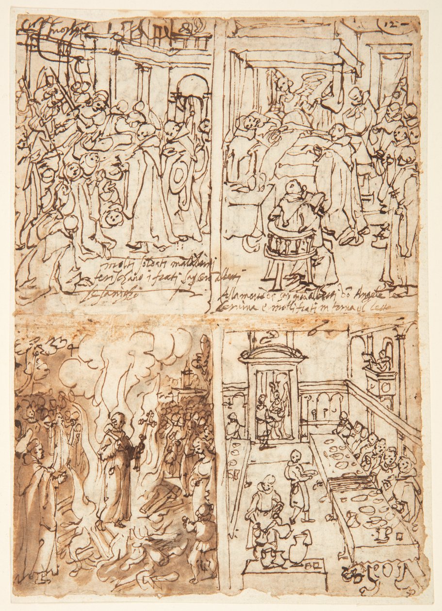 Kahdeksan kohtausta San Giovanni Gualberton elämästä (recto ja verso) tekijältä Jan van der Straet, called Stradanus