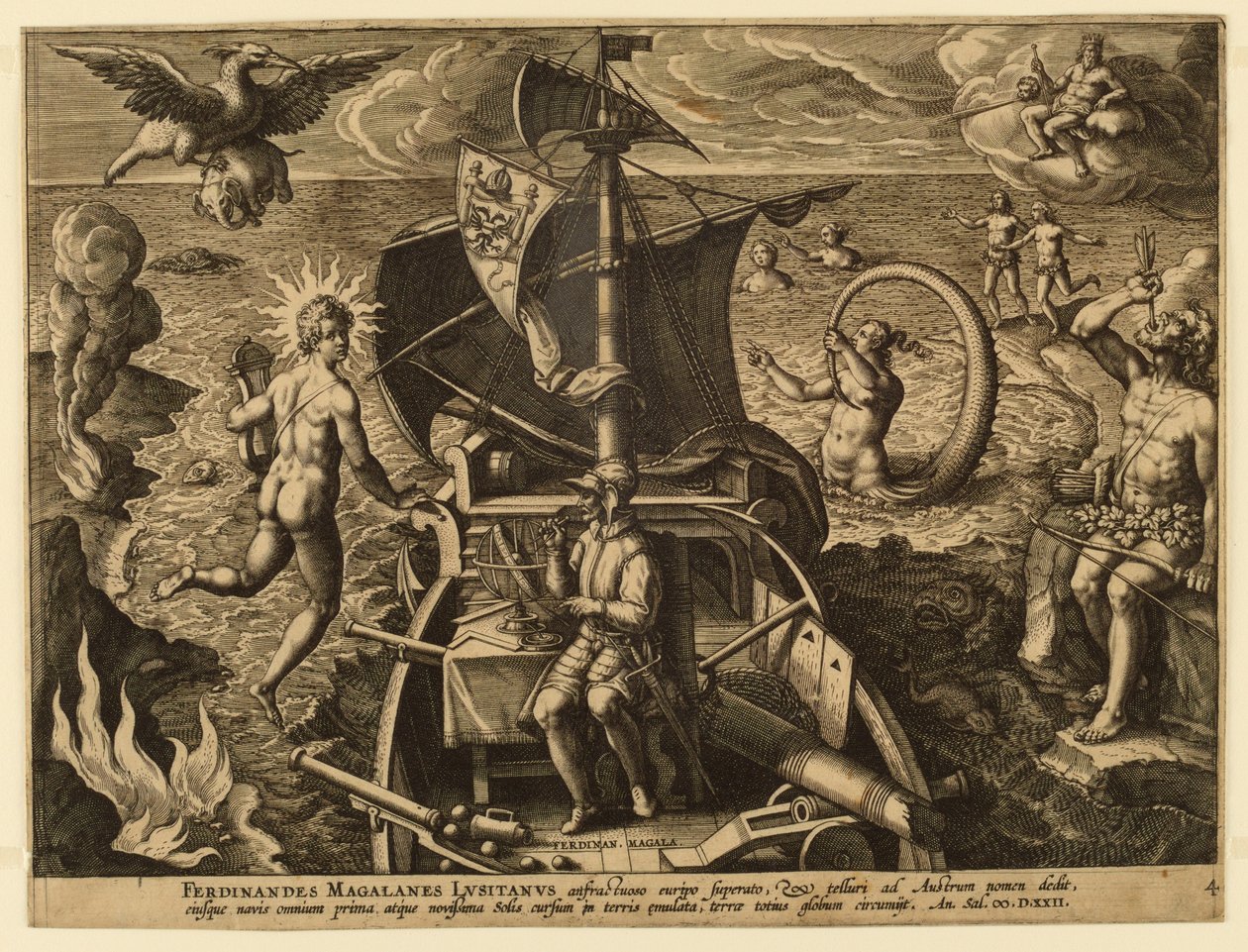 Ferdinand Magellan Portugalilainen, levy 4 "America Retectionista" tekijältä Jan van der Straet, called Stradanus