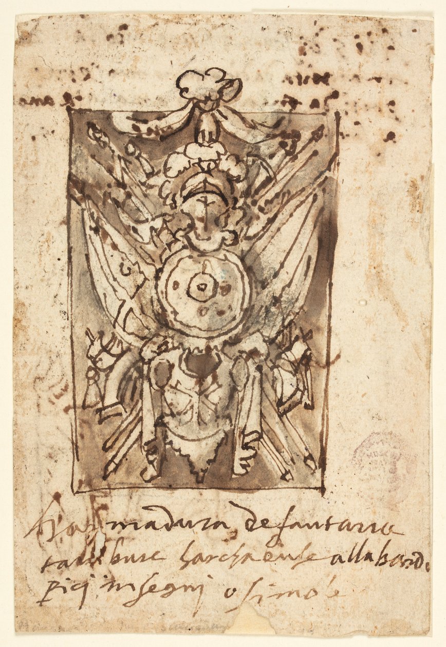 Sketchbookin sivu: Military Trophy tekijältä Jan van der Straet, called Stradanus