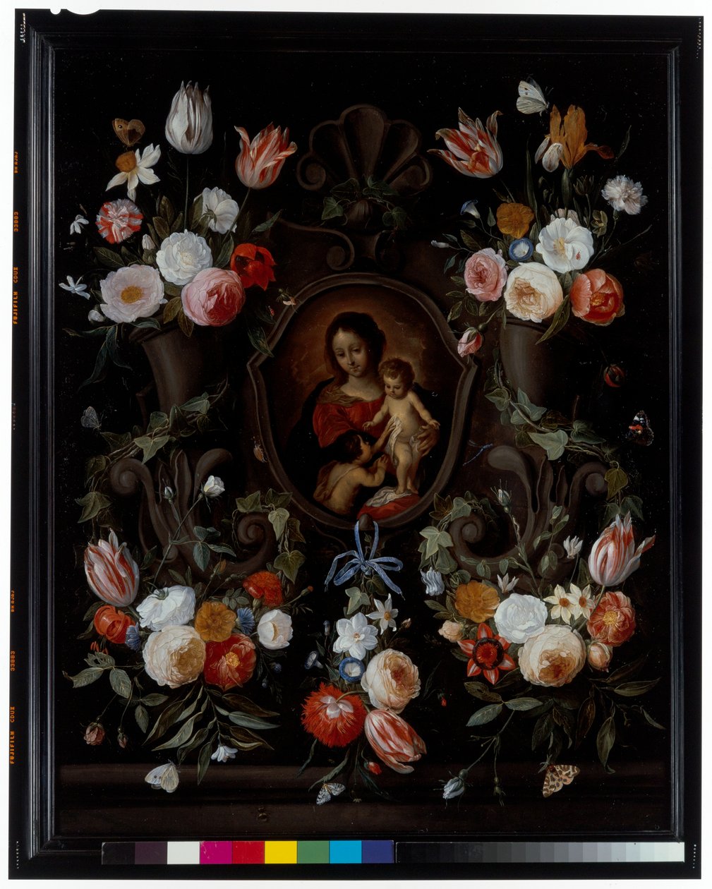 Kukilla ja perhosilla koristeltu kivikartaussi tekijältä Jan van the Elder Kessel